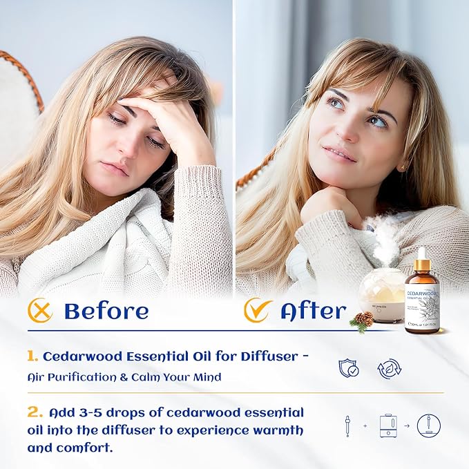 HIQILI 1 Fl Oz Cedarwood Essential Oil, Pure Natural Cedarwood Oil for Hair, Diffuser, Aromatherapy - 30ML