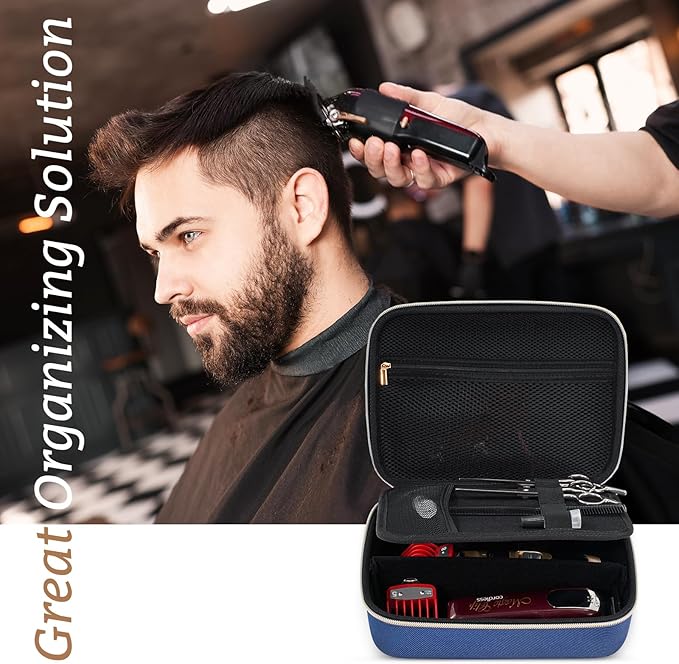 ProCase Hard Travel Case for Hair Clippers, Hair Cutting Barber Supplies Holder, Trimmer Organizer Storage Bag for Hatteker/Oneisal/Wahl 7Star/Andis Men Razor Guard Grooming Kits -Navy