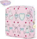 Desing Wish Sanitary Pad Storage Bag Portable Period Bag for Teen Pads/Sanitary Napkins/Small Tampons, Sanitary Napkin Storage Bag First Period Gifts for Teen Girls (Bowknot Rabbit)