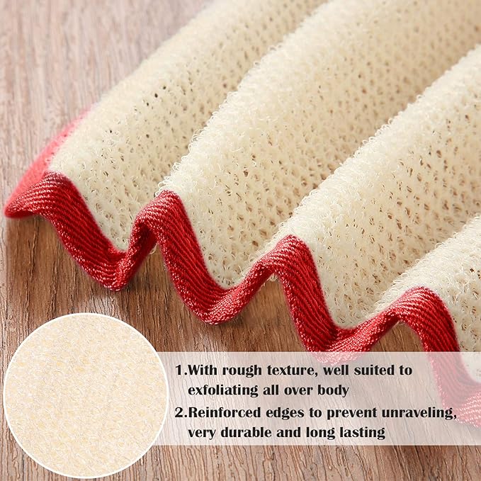 Tatuo 5 Pcs Exfoliating Face and Body Wash Cloths Towel Weave Bath Exfoliating Scrub Massage Bath Cloth for Women and Men, 10.63 x 9.05 Inch(Red Edge)