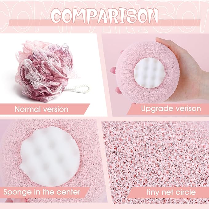 2 Pcs Soft Sunflower Suction Cup Bath Ball Bath Body Brush Exfoliating Mesh Bath Sponge Cleaning Scrubber Bath Sponge Brush with Comfortable Non-Slip Handle (Blue + Purple)