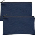 Multipack of 2 Compact Zipper Cloth Pouches, Zipper Bag, Travel Toiletry, Cosmetics, Stationary Case, 11 x 6 inches (Navy)