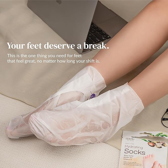 Epielle Nourishing Foot Mask 6 Pairs, Repair and Soften with Hemp & Rosemary Extract, Deep Moisturizing Socks for Dry, Cracked Feet, Self Care Gifts for Women, Spa Kit, Easter Basket Stuffers
