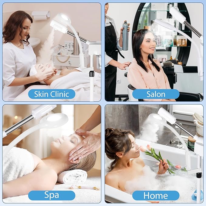 2 in 1 Facial Steamer 5X Magnifying Lamp - Hot Ozone Spa Machine, Mist Face Salon Beauty Skin Care Equipment