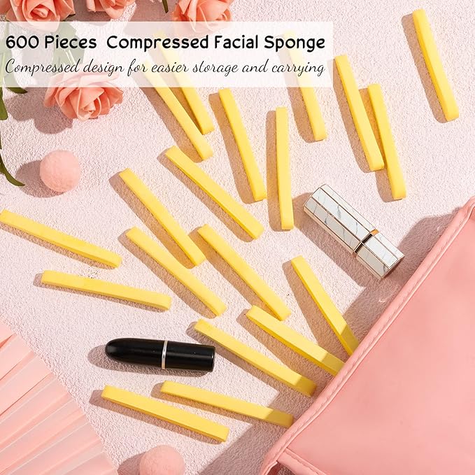 Foaincore 600 Pieces Compressed Facial Sponge Round Facial Sponge for Estheticians Face Sponges for Cleansing Makeup Removal Wash Pads Disposable Sponges for Women Spa Exfoliating Cleansing(Yellow)