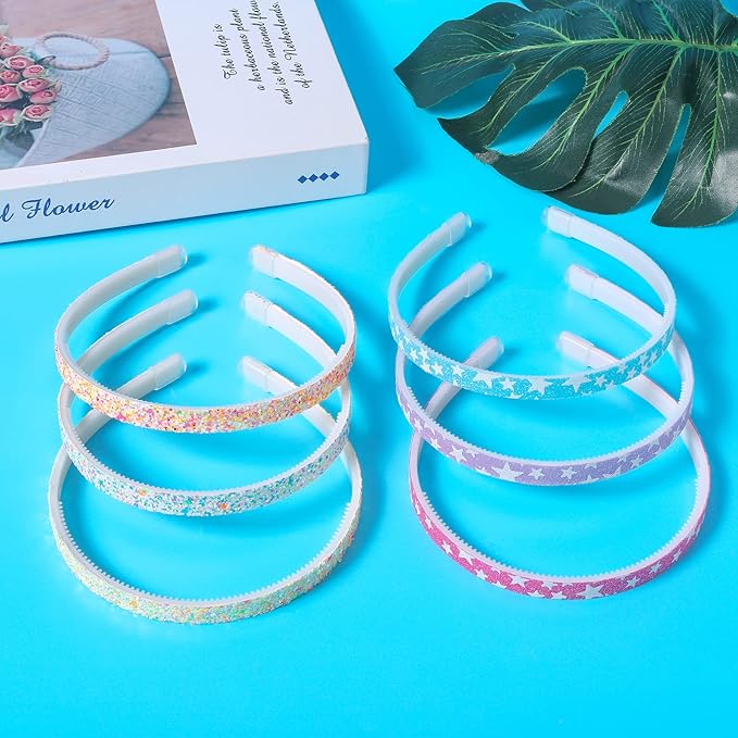 Fishdown Sparkle Glitter Headband, 6 Pieces, For Toddler Girls, Women, Star Pattern Glow in the Dark, Hairbands for Girls Women