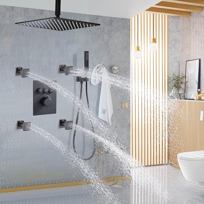 (Upgrade) Shower Body Jets with On-Off switch Solid Brass Shower Body Spray Massage Nozzle Wall Jets, Flow Can Be Controlled, Showerhead Can Swivel (4PCS, Oil Rubbed Bronze)