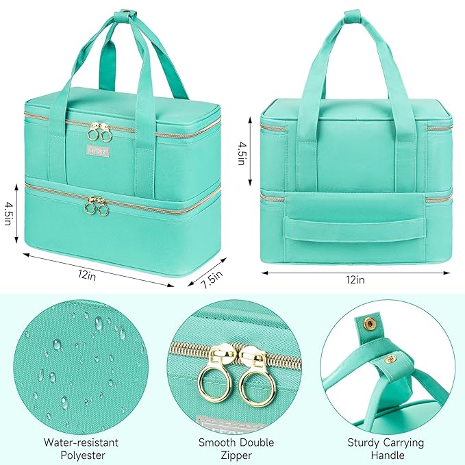 Nail Polish Organizer,Double-Layer Nail Organizers and Storage,Nail Polish Carrying Case for 40 Bottles (15ml-0.5 fl.oz) and Nail Lamp,Portable Nail Polish Holder for Nail Supplies,Mint Green