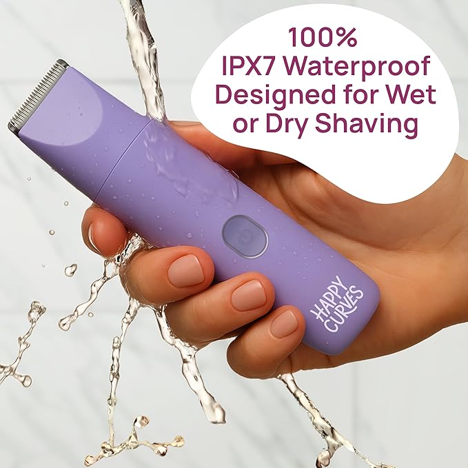 HAPPY CURVES Smoothie 2.0 Bikini Trimmer - Electric Razor for Women, Waterproof Hair Groomer with Adjustable Guards, Personal Shaver for Pubic Hair, Ladies Intimate Shaver and Body Trimmer (Berry)