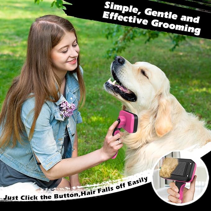3PCS Self Cleaning Slicker Brush & Pet Grooming Rake & Flea Comb for Dogs,Cats and Horses | Double-Sided Dematting Comb & Skin Friendly Deshedding Grooming Tool (Red)