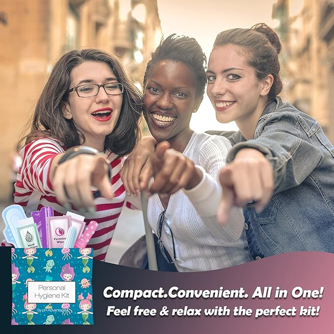 Menstrual Kit All-in-One 10 Pack | Convenience on The Go | Period Kit Pack for Travelling, Tweens & Teenager | Individually Wrapped Feminine Hygiene Product (Under The Sea)