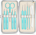 Tweezers for Women Facial Hair, 10 in 1 Pimple Popper Tool Kit with Tweezers, Eyebrow Tweezers Kit with Eyebrow Trimmer & Scissors, Razor, Travel Bag, Hair Plucking Daily Beauty Tools