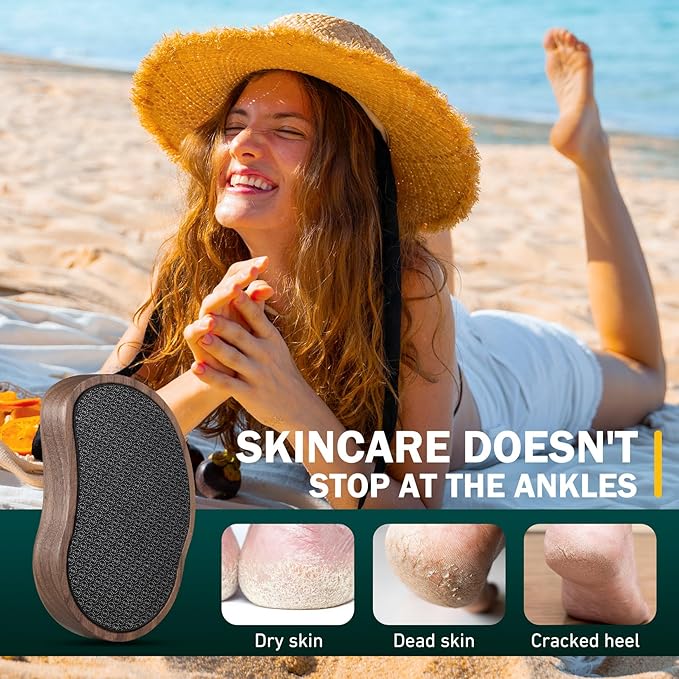 FVION Nano Glass Foot File with Bamboo Handle - Foot Scrubber Dead Skin Pumice Stone for Feet - The Ultimate Gentle Pedicure File Feet Callus Remover (Brown)