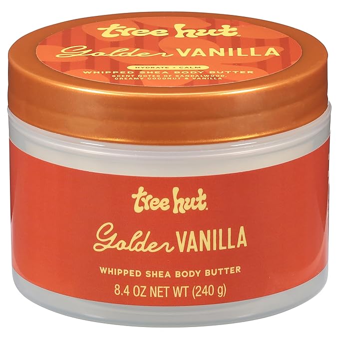 Tree Hut Golden Vanilla Whipped Shea Body Butter, Hydrating & Nourishing Body Lotion with Natural Oils, Moisturizer for Soft & Smooth Skin, 8.4 oz