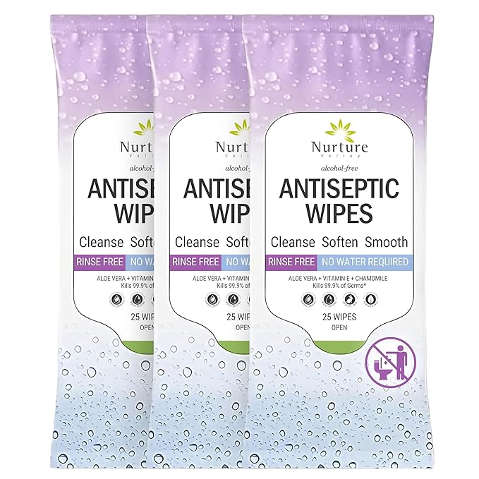 Nurture XL Antibacterial Body & Hand Sanitizing Wipes | Alcohol-Free Antiseptic Wet Towelettes for Germ Removal, Disinfecting Skin, Sanitizing Hands |Cleaning Cloths | Adults & Baby | Thick & Strong