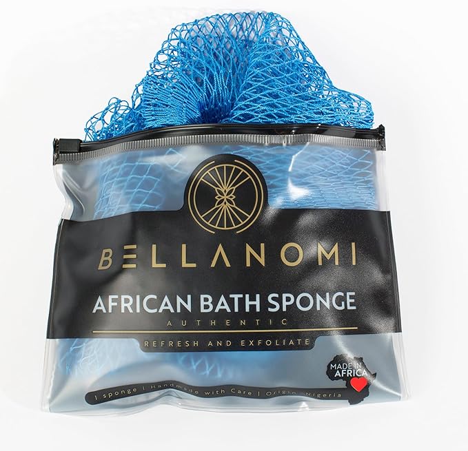 BELLANOMI African Exfoliating Net Sponge, Authentic, Ethically sourced from Nigeria, 45 inches Long, Back Scrubber for Daily use (Baby Blue)