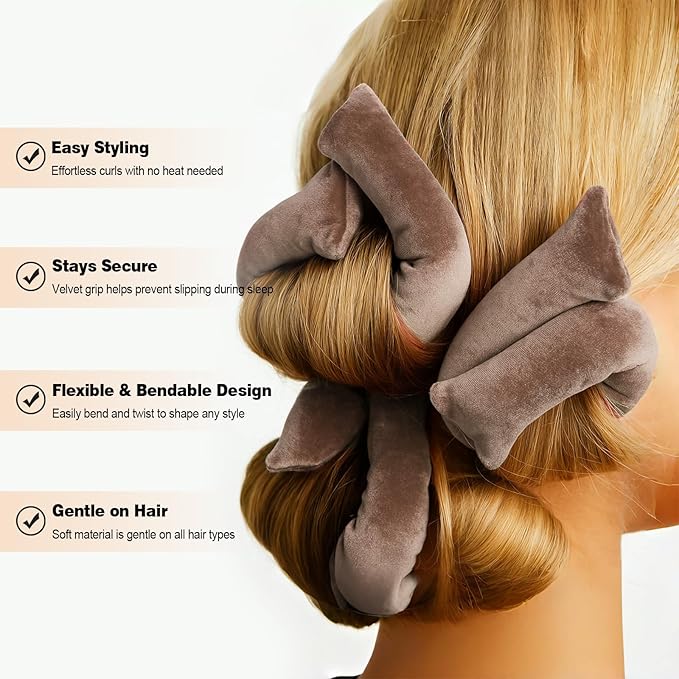 Heatless Curls Overnight Rods Set – 8PCS Flexible Heatless Curling Rods for Long & Short Hair, Soft No Heat Hair Curler Blowout Styling Tools for Loose Waves or Tight Curls