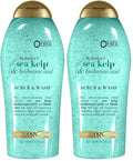 OGX Hydration + Sea Kelp & Hyaluronic Acid Sulfate-Free Lightly Moisturizing Body Scrub with Black Rice, Gentle Exfoliating Daily Body Wash to Soften & Smooth Skin, 19.5 Fl Oz (Pack of 2)