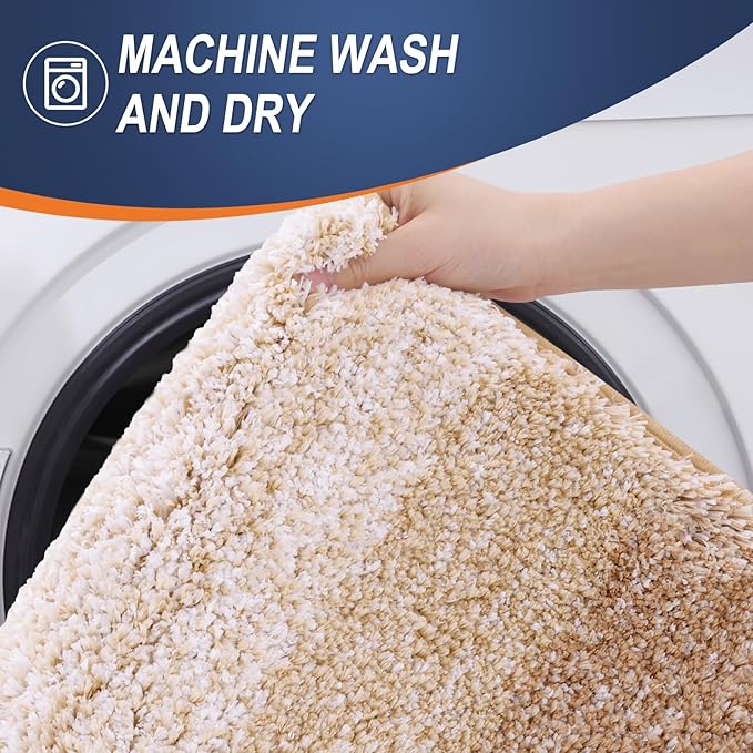 OLANLY Bathroom Rug Set 2 Piece, Soft Absorbent Microfiber Bath Rug Set, Non-Slip, Machine Wash Dry, Plush Shaggy Bath Mats for Bathroom (30"x20"+24"x16", Beige)