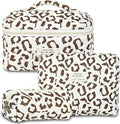 3Pcs Makeup Bag Cotton Quilted Travel Cosmetic Bag Cute Floral Makeup Pouch Large Toiletry Bag for Women Girls