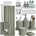 Clara Clark Sage Green Bathroom Set - Bathroom Sets with Shower Curtain and Rugs, 26PC Bathroom Accessory Set, Shower Curtain Set with Adhesive Corner Shower Caddy Hanging & Soap Dispenser