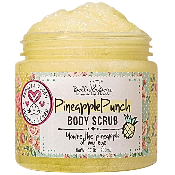 Bella & Bear Pineapple Body Scrub Exfoliator – Vegan Sugar Scrub for Smooth Skin, Fresh Pineapple Scent (6.7oz)