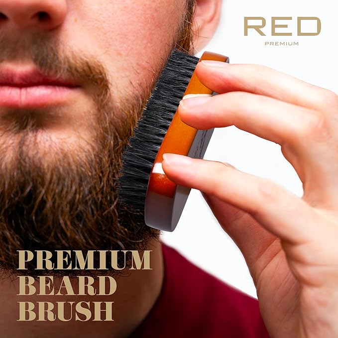Red by Kiss Beard Brush with 100% Natural Boar Bristles for Men, Premium Wooden Brush, Beards Mustaches Grooming Shaving Comb, Tame and Soften Facial Hair (Military)