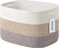 Cotton Rope Storage Basket, 15x10x9 Inches, Woven Basket for Shelves, Clothes, Towels, Books, and Laundry, White Brown (1 Pack)