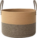 65L Extra Large Blanket Basket for Living Room - Woven Cotton Rope Laundry Hamper with Reinforced Handles - Storage Bin for Pillows, Comforters & Toys - Machine Washable,Jute&Black