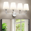 Bathroom Vanity Light, Brushed Nickel Bathroom Light Fixtures, 4-Light Lighting Fixtures Over Mirror, Modern Wall Sconce with Flared White Fabric Shade, E26 Socket(ETL Listed)
