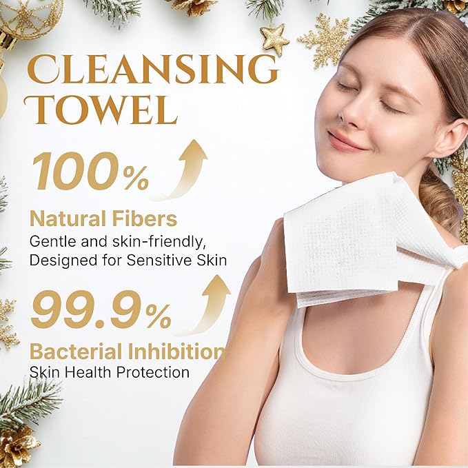 Christmas Disposable Face Towels XL 50 Count, Holiday Gifts for Women, Magnetic Box, Ultra Soft Facial Tissues, Makeup Remover Dry Wipes for Sensitive Skin, Stocking Stuffers