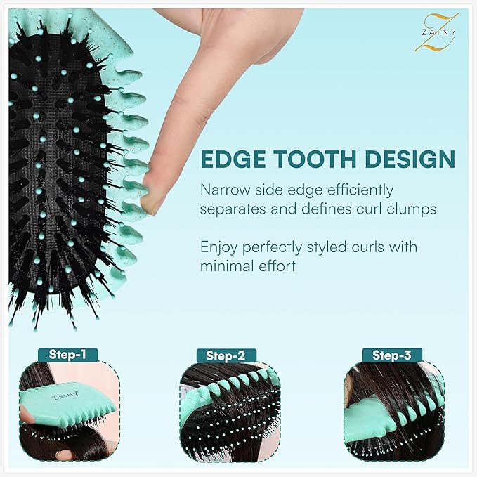 ZAINY Curl Defining Brush 2PC Set, Wide Tooth Comb for Curls, Curly Hair Brush for Women, Wet Detangler Wavy Hairbrush & Shower Detangling Curl Comb & Define Curl Brush for Kids, Girls, Toddlers & Men