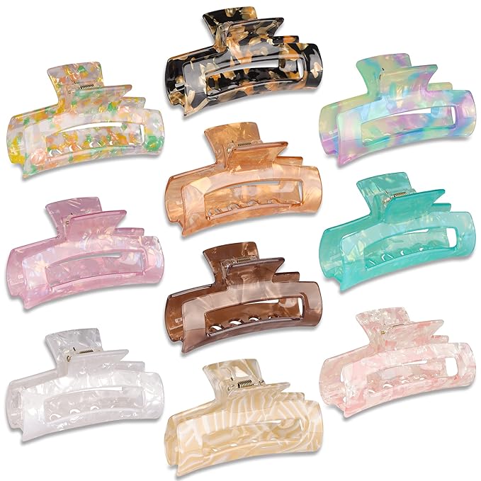 Magicsky 10 Pcs Hair Claw Clips for Women, Marble Tortoise Acrylic Large Clip Thick Thin Hair, Cute Butterfly Barrettes Pins, Aesthetic Styling Accessories Girls,Brown Opal Pink