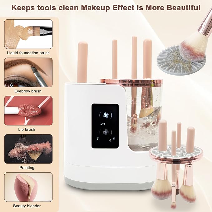 Electric Makeup Brush Cleaner Machine With Makeup Brush Dryer, Automatic Spinning Cosmetic Brushes Cleaner Tool Fit for All Size Makeup Brush with Makeup Brush Cleaning Mat