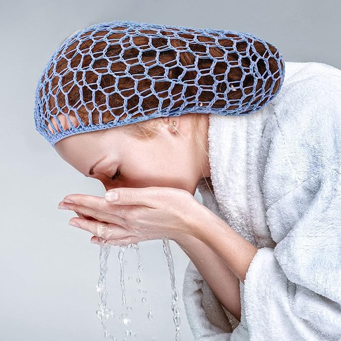 Waydress 2 Pieces Mesh Hair Net Rayon Knit Snood Women Crocheted Sleep Cap (Purple and Blue)
