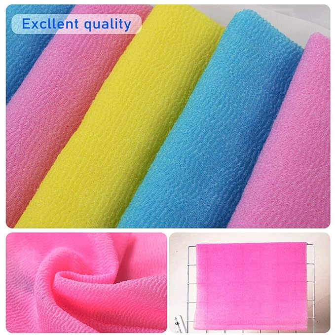 ARCH&M Exfoliating Shower Towel – 35-Inch Japanese Beauty Washcloth Back Scrubber for Daily Use – Textured Poly Nylon Body Exfoliating Towel for Smoother-Looking Skin, Quick-Dry, 3 Pack