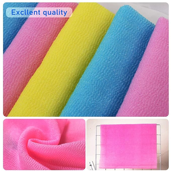 ARCH&M Exfoliating Back Scrubber & Body Washcloth (3 Pack), 35-Inch Japanese Exfoliation Towel for Shower, Deep Cleansing Nylon Beauty Cloth for Smooth Skin (Black Off-White Navy-Blue)