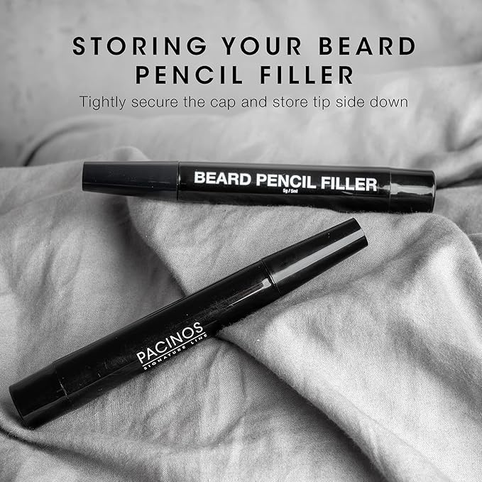 Pacinos Beard Pencil Filler - Water Proof, Long Lasting Coverage & Natural Finish - Beard, Moustache & Eyebrows - Micro-Fork Tip for Seamless Application - Includes Bristle Brush for Blending (Black)