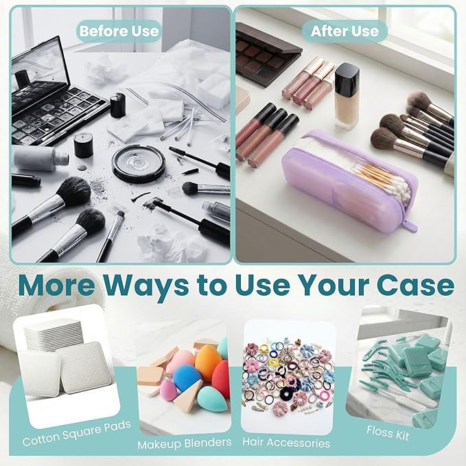 Cotton Pad Swab Travel Case – 2-in-1 Portable Waterproof Qtips Dispenser for Cotton Square Pad & Qtip, Floss, Bobbi Pin, Nail Kit, Hair Accessories Organizer TSA Compliance – VISFRESH (Purple)