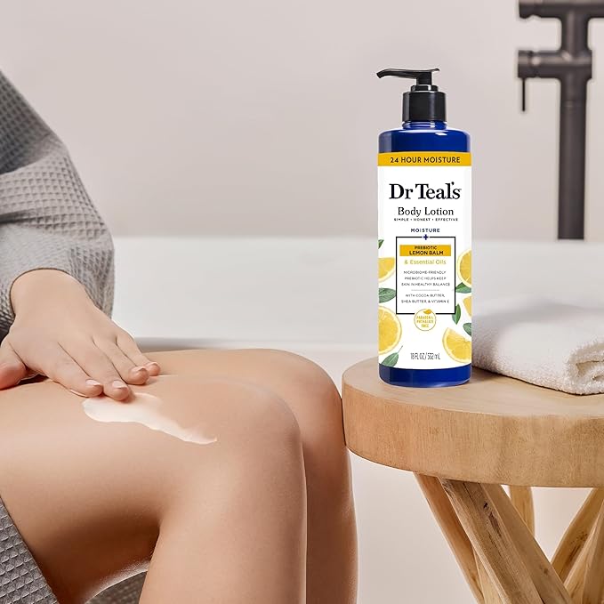 Dr Teal's Body Lotion, Lemon Prebiotic Lemon Balm & Essential Oils, 18 fl oz (Pack of 3)