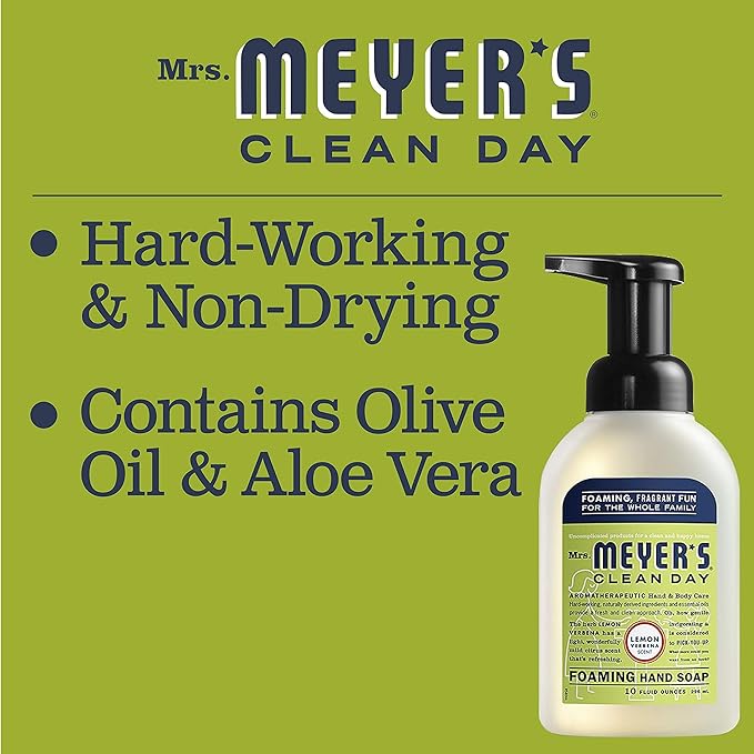 Mrs. MEYER'S CLEAN DAY Foaming Hand Soap, Lemon Verbena, 10 Fl Oz (Pack of 4)