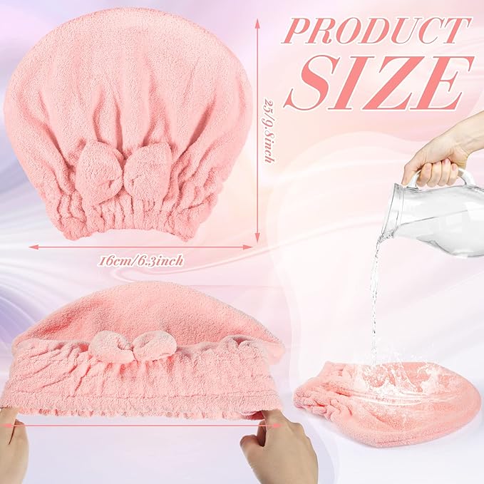 Sureio 4 Pcs Microfiber Hair Drying Towels Fast Drying Shower Cap Ultra Absorbent Hair Turban Head Wrap with Bow Knot Plopping Towel for Women for Curly Long Thick Wet Hair