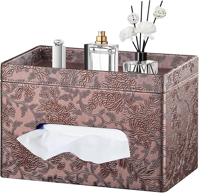 Fanousy Large Tissue Box Cover Rectangle with Tray on Top, PU Leather Facial Tissue Holder with Storage, Fits 230-Count Family Size Kleenex, Modern Nightstand Organizer for Bathroom Office Home Decor