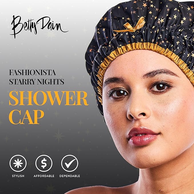 Reusable Shower & Bath Cap & Lined, Oversized Waterproof Shower Caps Large Designed for all Hair Lengths with PEVA Lining & Elastic Band Stretch Hem Hair Hat - Fashionista Starry Nights