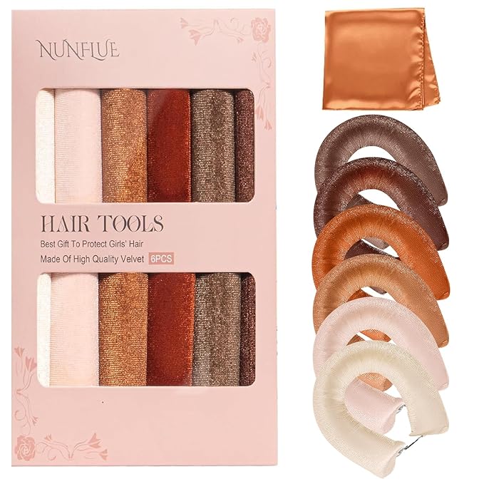 Heatless Curls Overnight Set - Jumbo Soft Hair Curlers to Sleep In, No Damage Velvet Curling Rods with Silk Scarf, Alternative to Heat Styling-6pcs Rosebrown