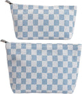 2-Pack Blue & White Checkered Makeup Bag Set - Large Capacity Cosmetic Organizer Pouch | Travel Toiletry Bag & Purse Organizer for Women Girls