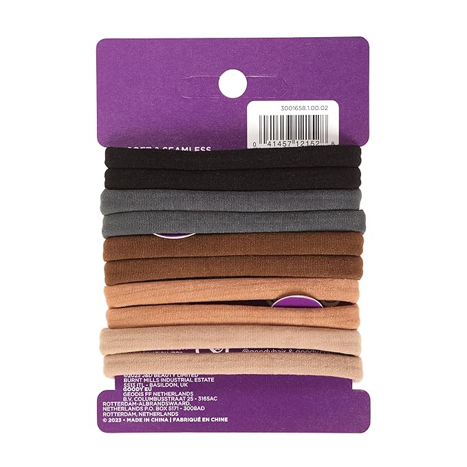 Goody Ouchless Seamless Hair Elastics, 10 Ct, Neutral Tones, Damage-Free Gentle Hold Ties, No Snag or Pull, For All Occasions, Chic Styling Accessories for Women & Men, All Hair Types