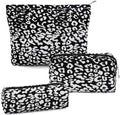3 Pcs Makeup Bag Cosmetic Bag Set for Girls Women Travel Organizer Bathroom Toiletry Pouch Large Capacity Storage Bag (Black-2)