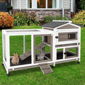 57" L Rabbit Hutch Indoor Outdoor 2 Story Large Bunny Hutch with Run Guinea Pig Cage Wooden Rabbit Cage with Removable 3 Pull Out Trays Pet House for Small-Medium Animals