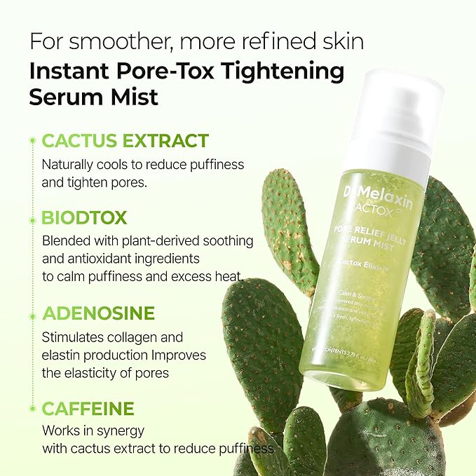 Dr.Melaxin Cactox Pore Relief Jelly Serum Mist, Instant Cooling Face Mist for Pore Tightening & De-Puffing, Hydrating Cactus Serum for Puffy Skin, 80ml (2.7 fl oz)